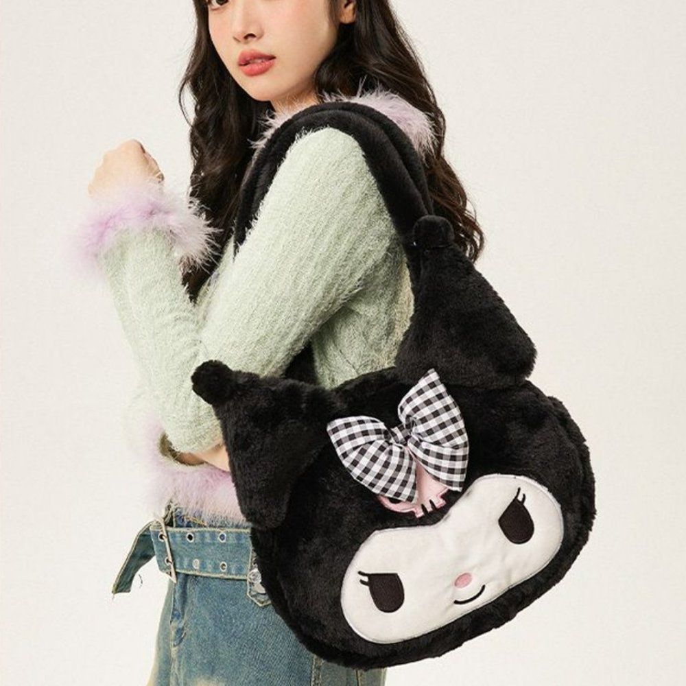 Kuromi Plush Shoulder Bag | Kawaii Devil Bowtie Carton Anime Handbag #1239